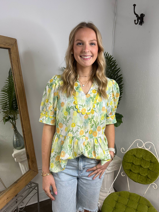 Floral Short Sleeve Top with Trim Details