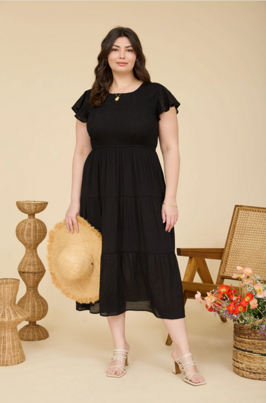Tiered Smocked SS Midi Dress