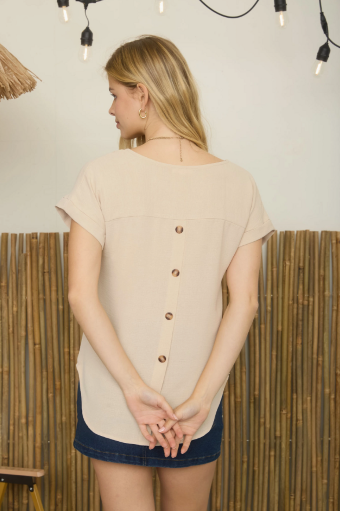 Back Button Fold Sleeve Top