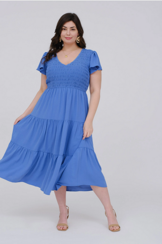 Flutter Slv. Midi Dress