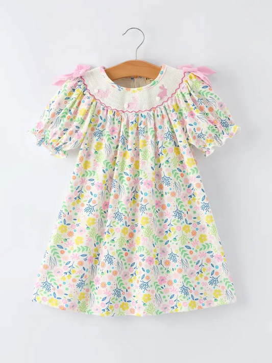 Easter Bunny Embroidered Pom-Pom Dress