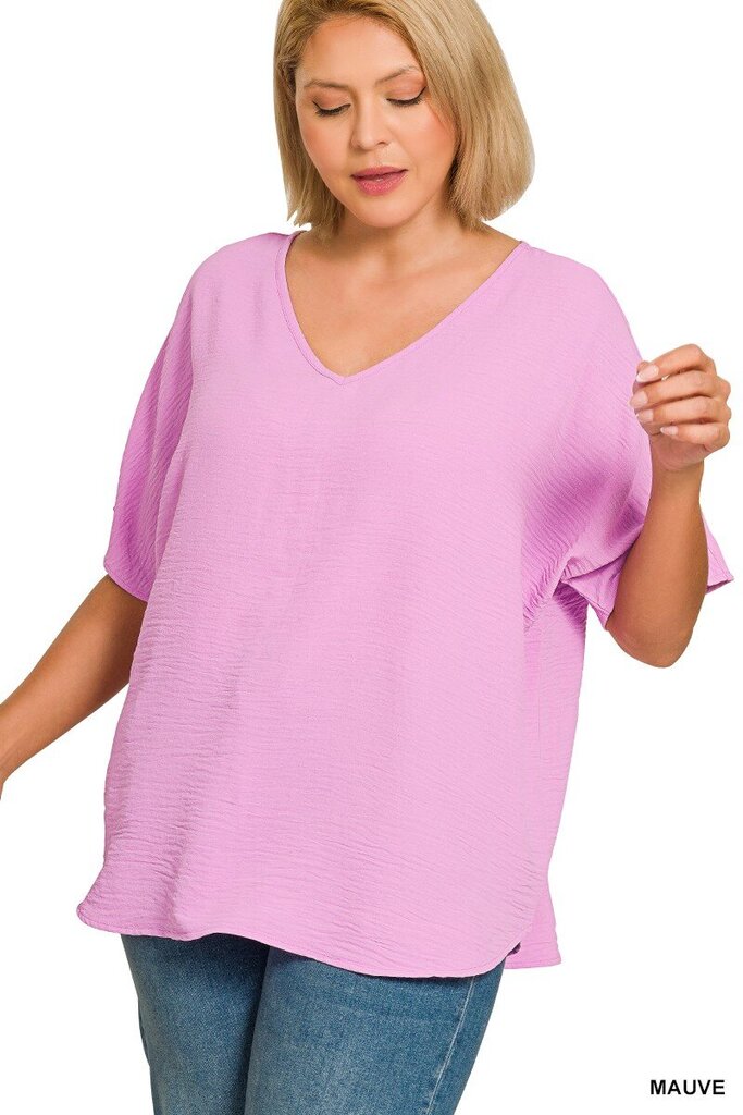 Soft Melange Hacci V-Neck LAVENDER- Curvy