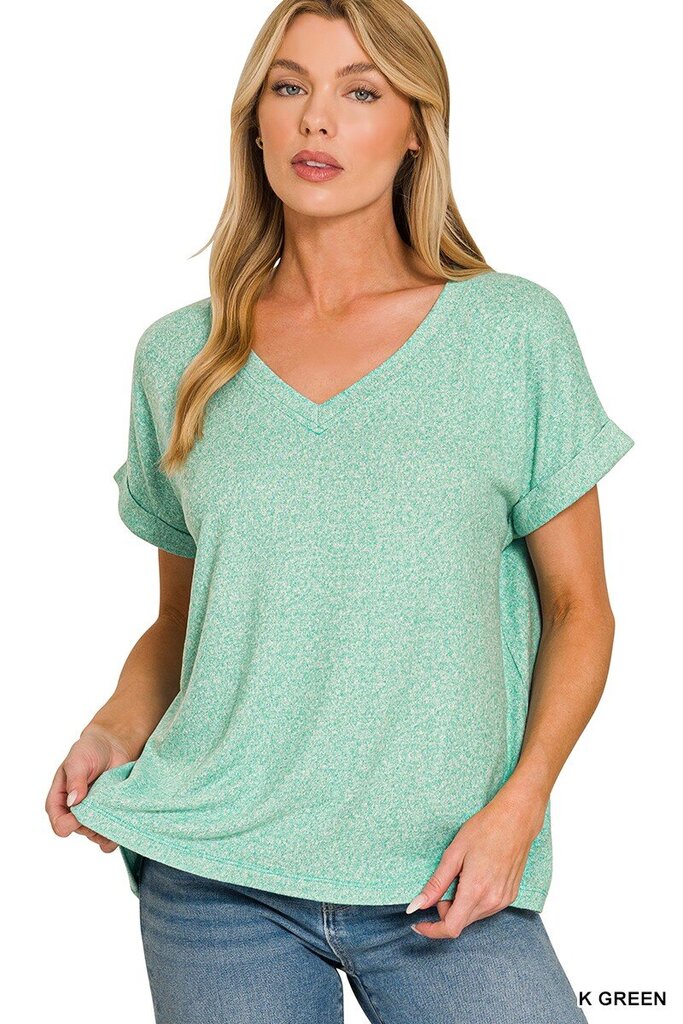 Soft Melange Hacci V-Neck K GREEN- curvy
