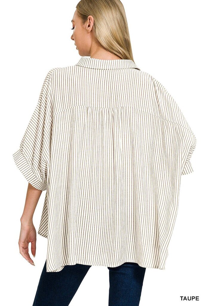Woven Striped Button Down Boxy Top