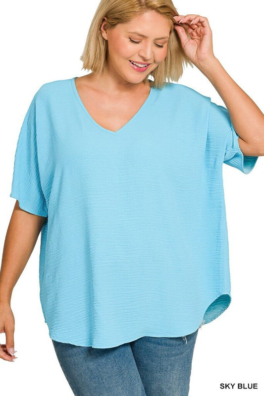Woven Air- Flow V-Neck SKY BLUE
