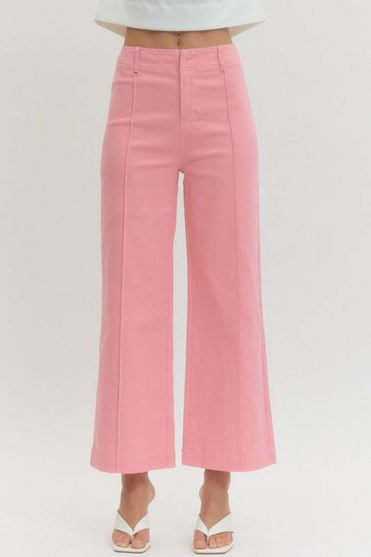 Pink High Rise Leg Pant with Seam Detail