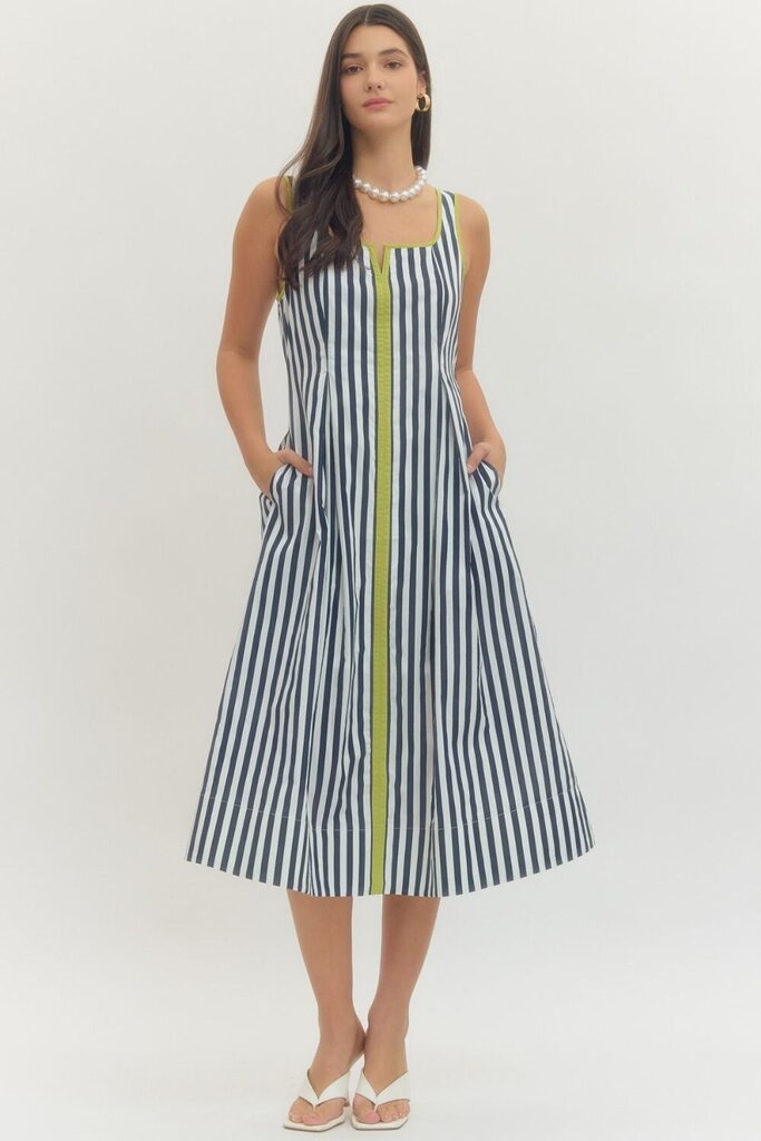 Striped Sleeveless Midi with V-Neckline