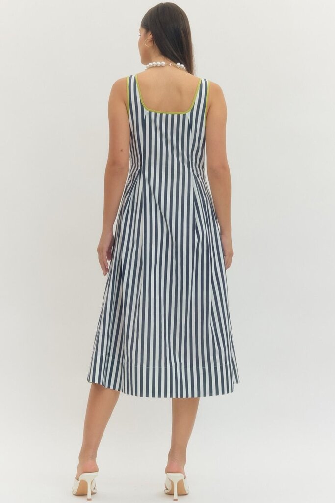 Striped Sleeveless Midi with V-Neckline
