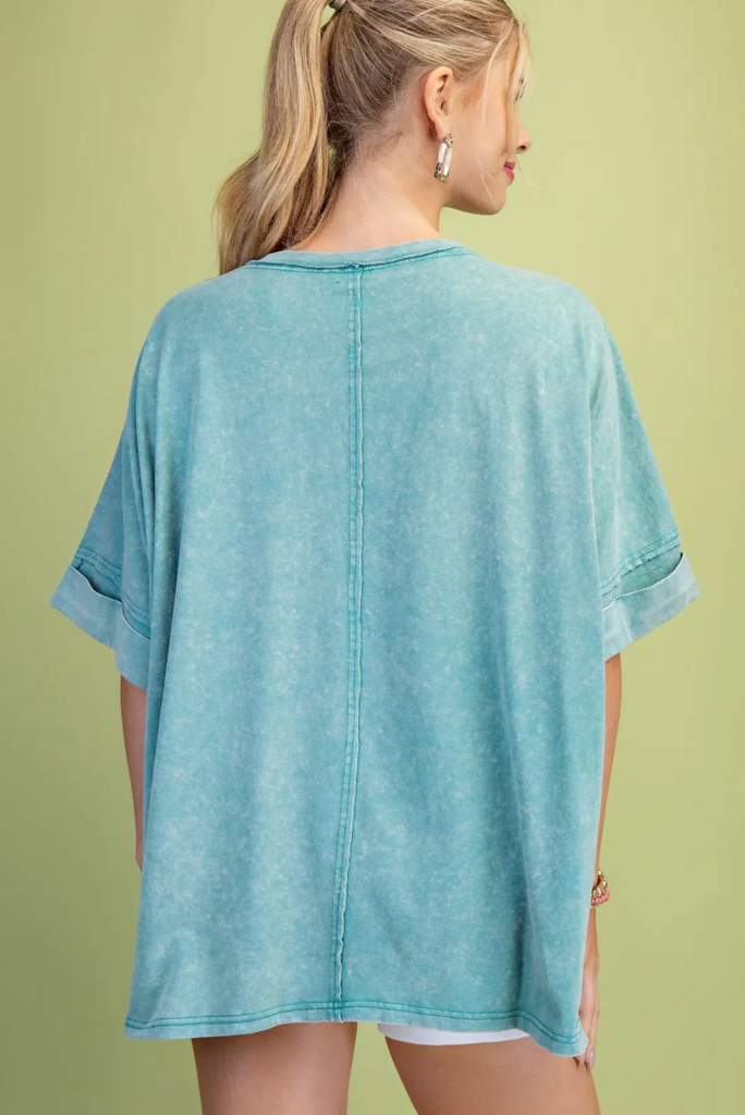 Oversized Washed T-Shirt w/Palm Trees