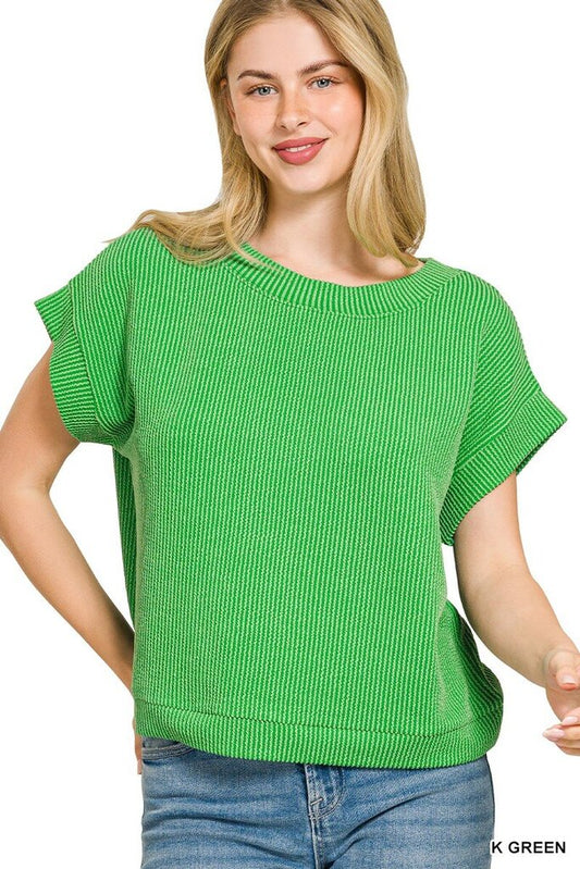 Raised Rib Cap Sleeve Top (k Green)