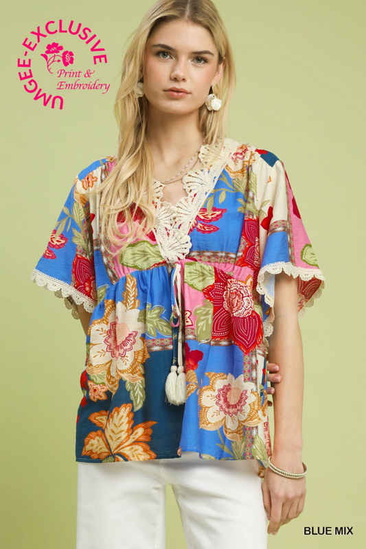 Floral Lace Trim Top