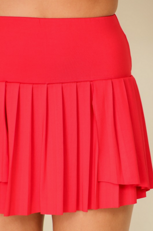 High Waisted Pleated Tennis Skort (Deep Red)