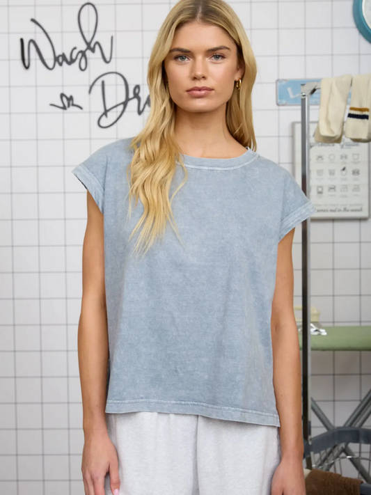 Washed Extended Shoulder Knit T-Shirt