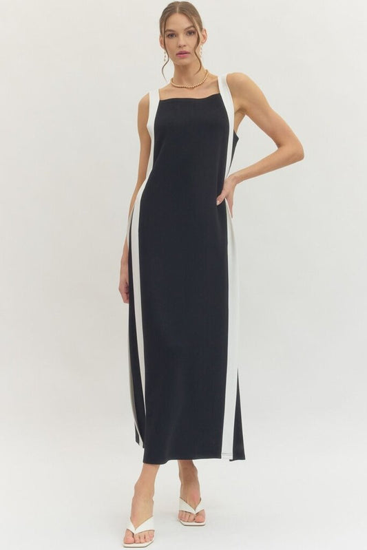 Short Sleeve Black Midi W/Stripe Detail