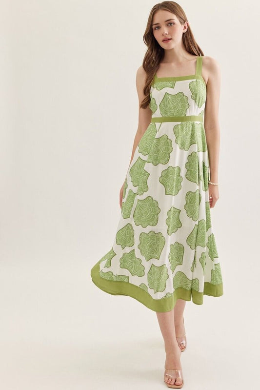 Matcha Print Middi Dress