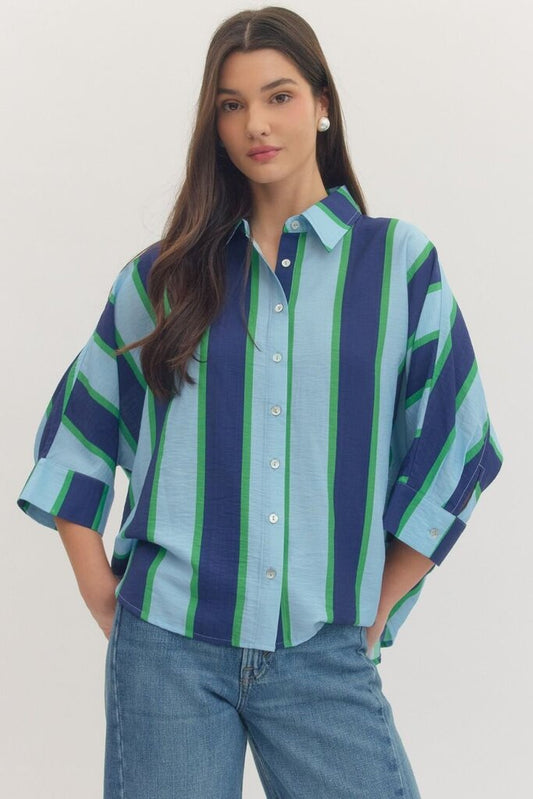 Striped Button Down Collared Top