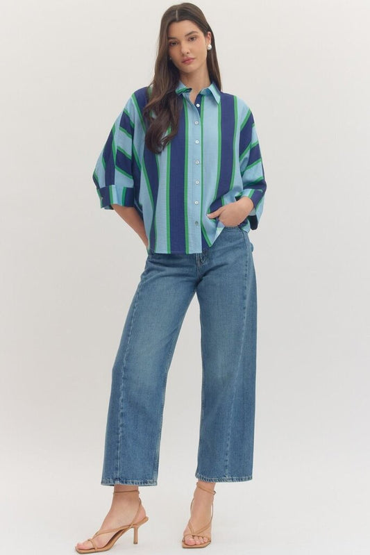 Striped Button Down Collared Top