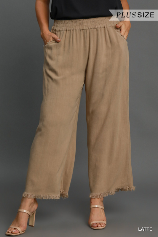 Linen Frayed Hem Wide-Leg Pant LATTE