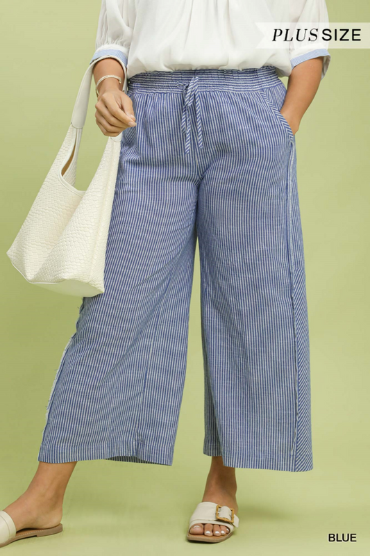 Linen Striped Wide-Leg Pant