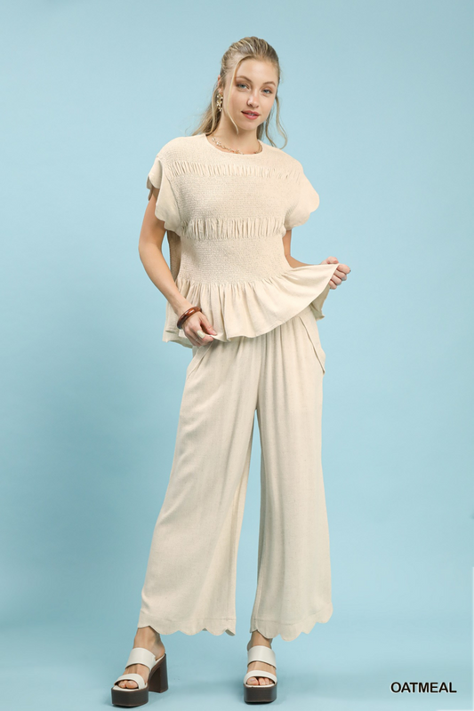 Linen Scalloped Hem Pant