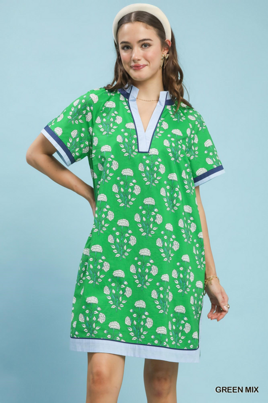 Split Neck SS Shift Dress