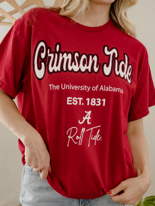 Alabama Crimson Tide Letterman Crimson Thrifted Tee