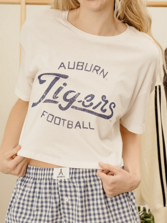 Auburn Tigers Football Stencil Off White Cropped Tee