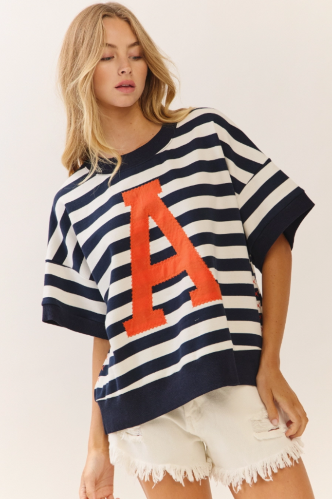 Striped Oversized SS Top NAVY- Curvy