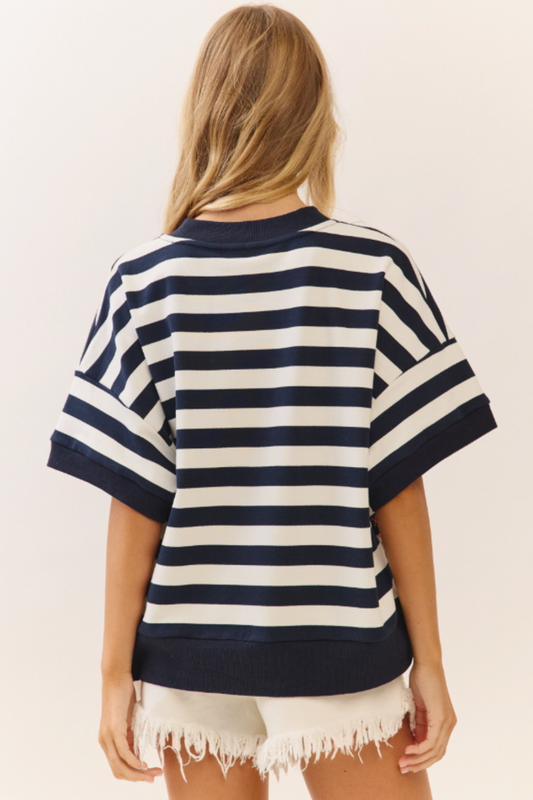 Striped Oversized SS Top NAVY