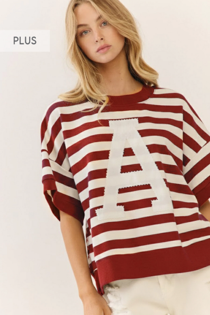 Striped Oversized SS Top RED- Curvy