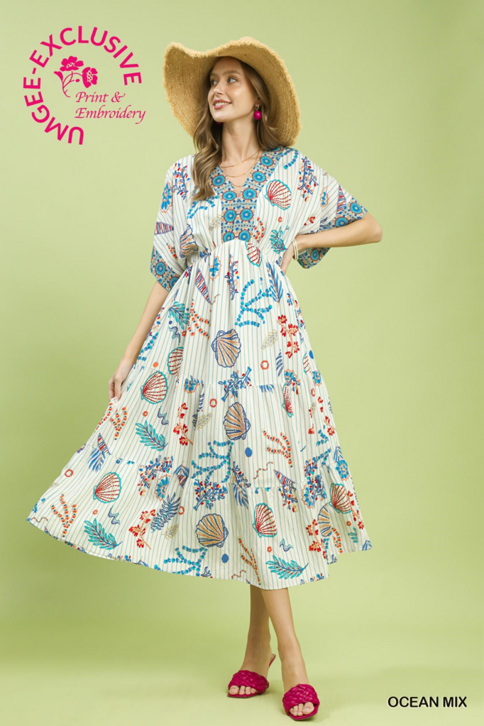 Shell Print Tiered Midi