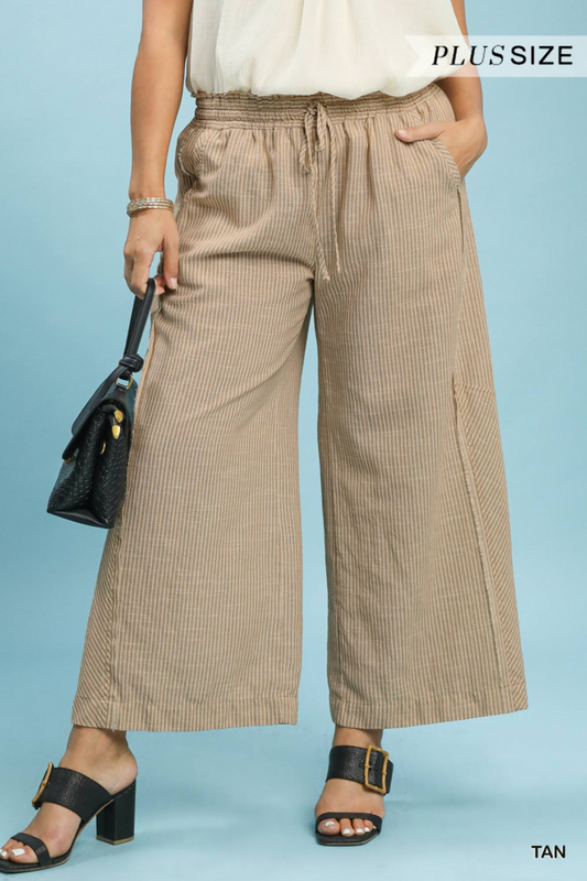 Linen Striped Wide- Leg Pants