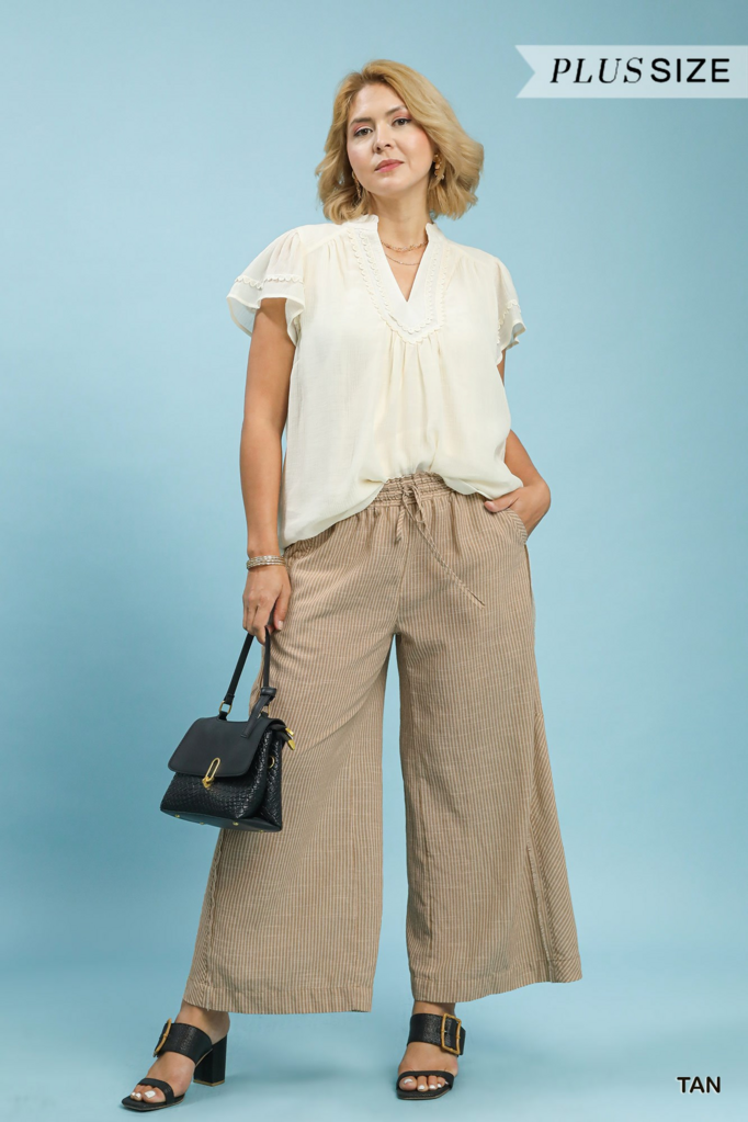 Linen Striped Wide- Leg Pants
