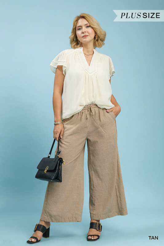 Linen Striped Wide- Leg Pants