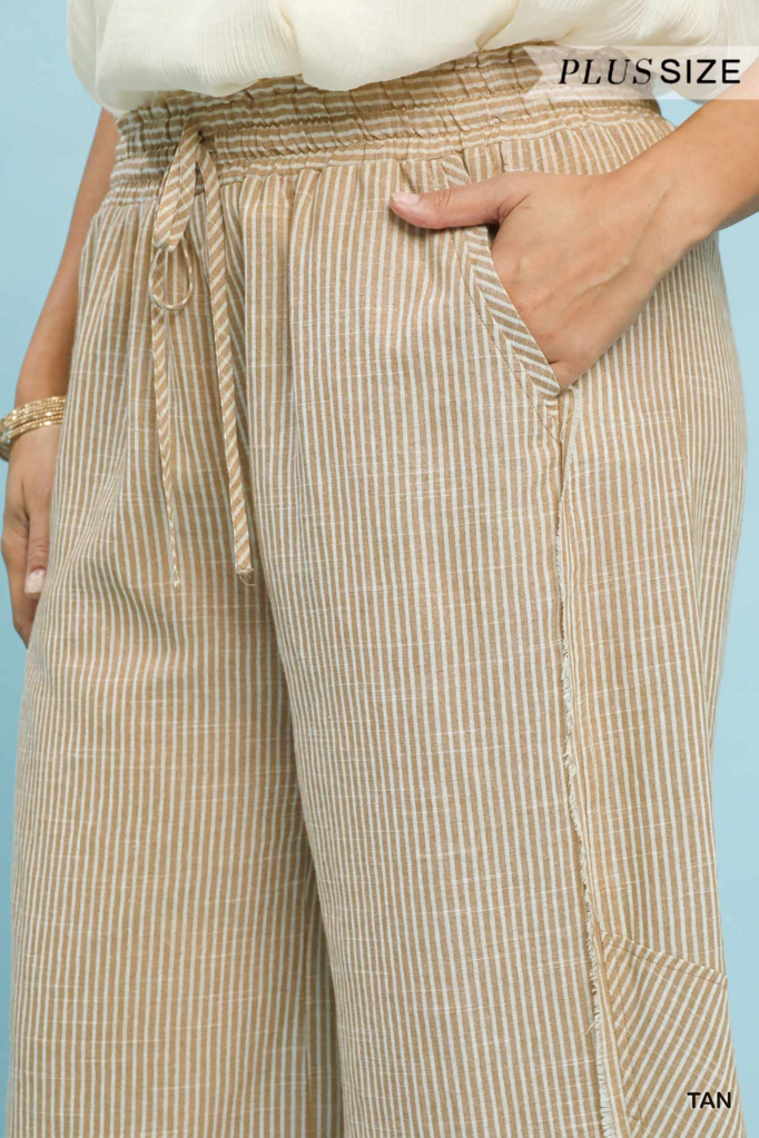 Linen Striped Wide- Leg Pants