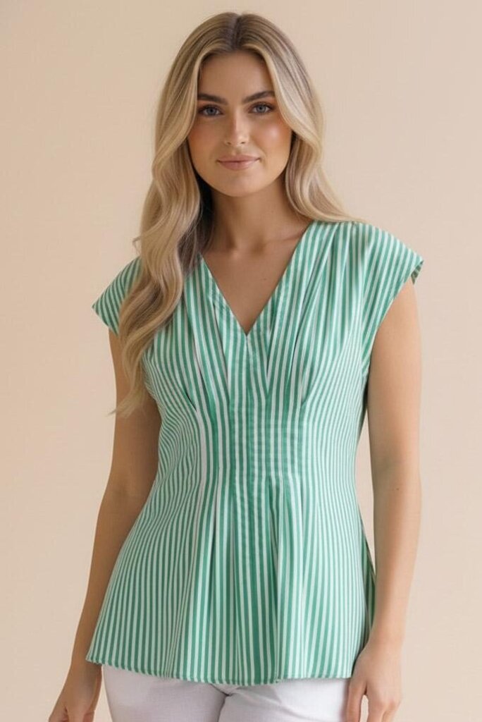Pleated Detail Striped Peplum Blouse