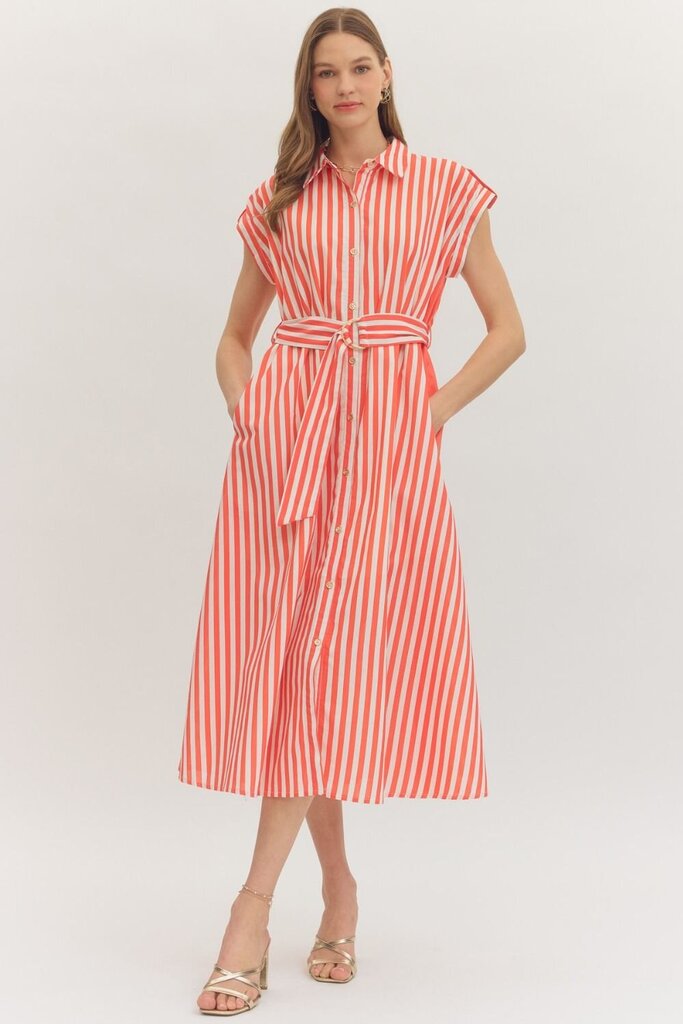 Stripe Cap Sleeve Midi