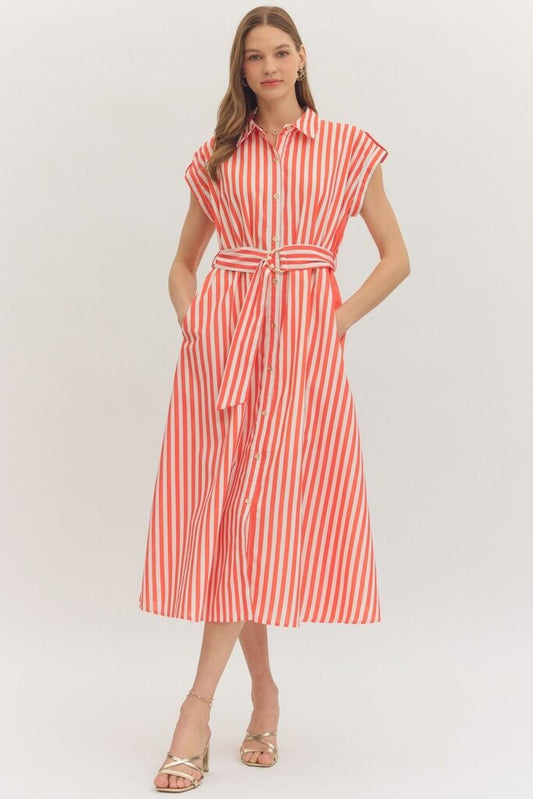 Stripe Cap Sleeve Midi