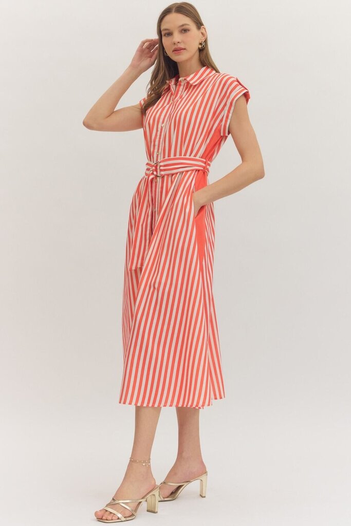 Stripe Cap Sleeve Midi