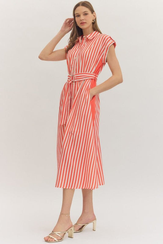 Stripe Cap Sleeve Midi