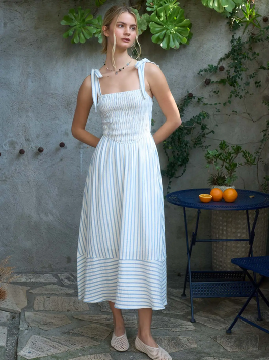 Stripe Smocked Waist Maxi Dress