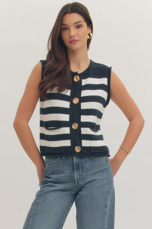 Stripe Top with Gold Buttons