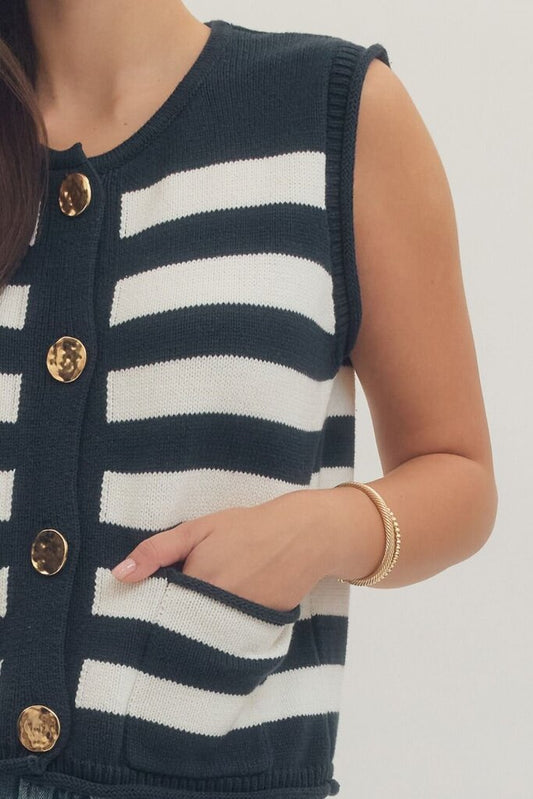 Stripe Top with Gold Buttons