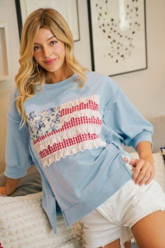 Patchwork Flag French terry top