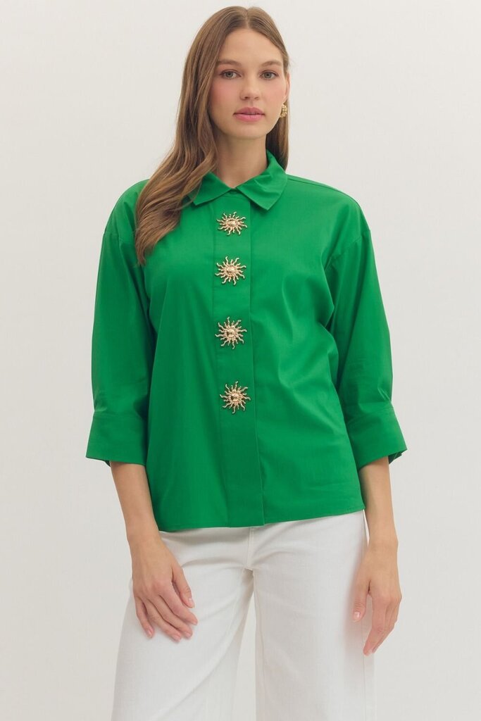 Green Top with Gold Sunshine Detail