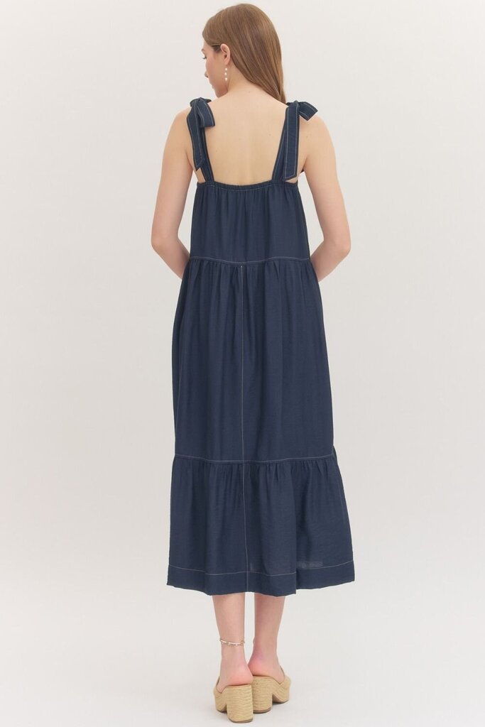 Navy Maxi Sundress with Embroidered Detail