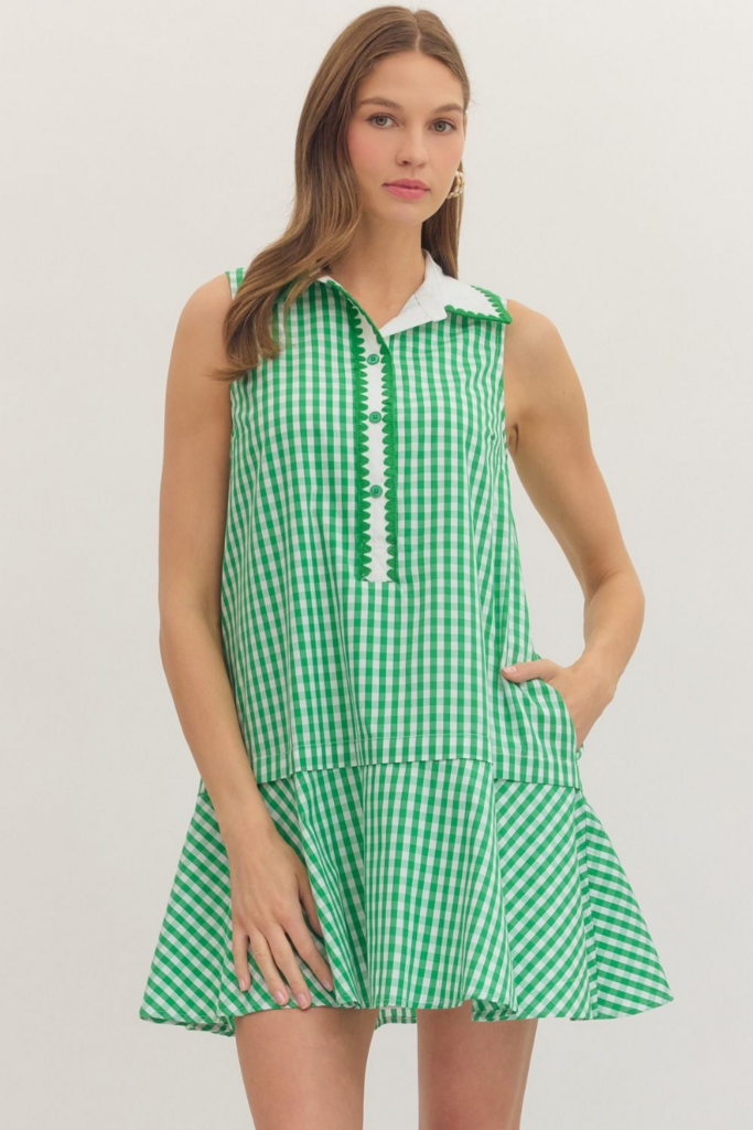 Green Gingham Mini Dress