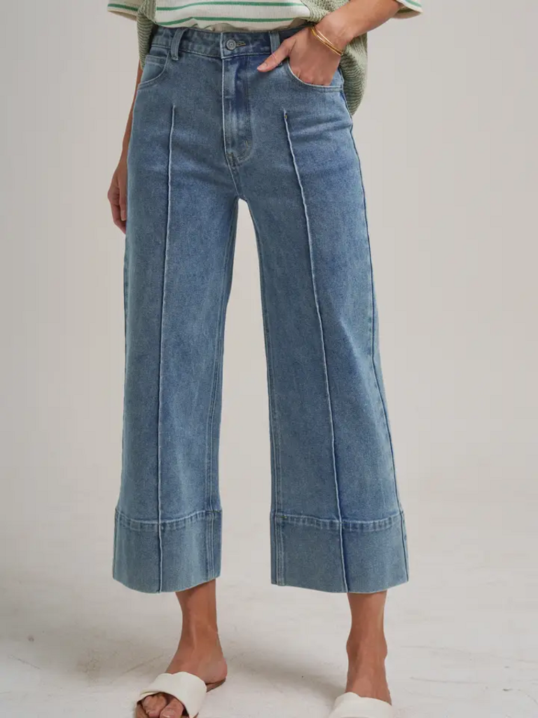 Mid Rise Denim Wide Leg Jeans