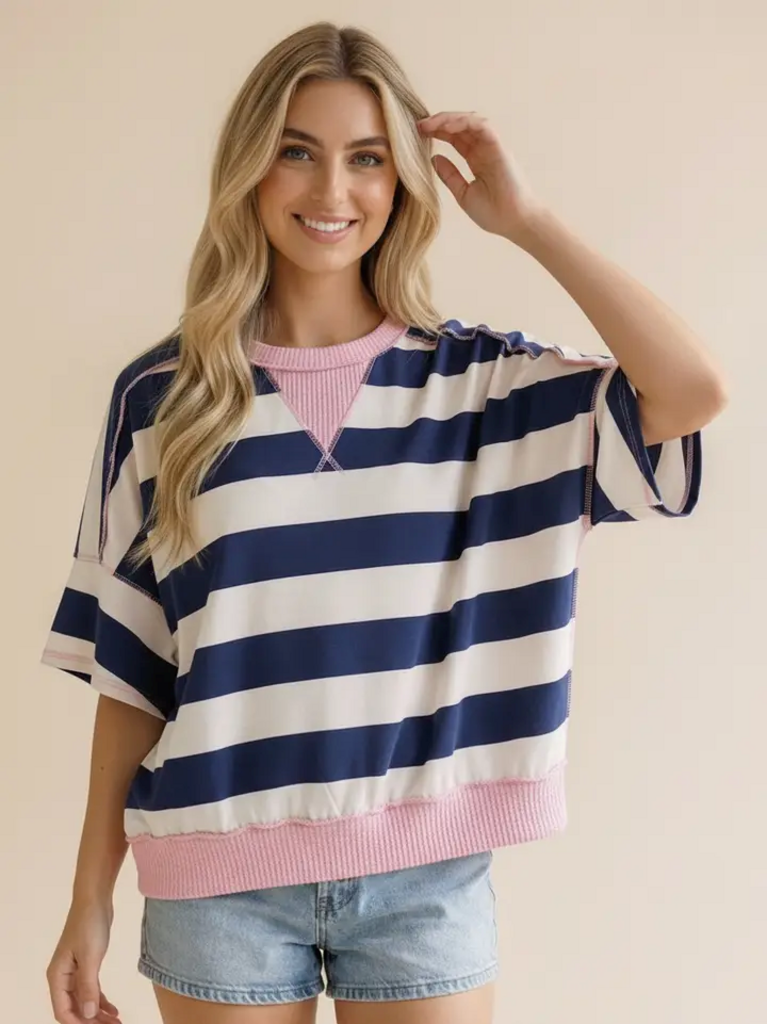 Flutter Sleeve Striped French Terry Shirt