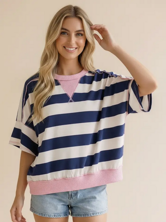 Flutter Sleeve Striped French Terry Shirt